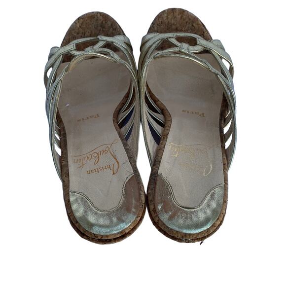 Louboutin 36 Gold Metallic Cork Wedge Mule Sandals - Picture 6 of 13